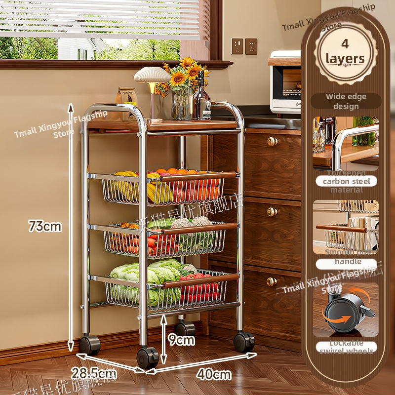 5-poschodový stojan na podlahe s kolieskami z uhlíkovej ocele – otočný, vlhkosť odolný organizér pre kuchyňu, spálňu a obývačku