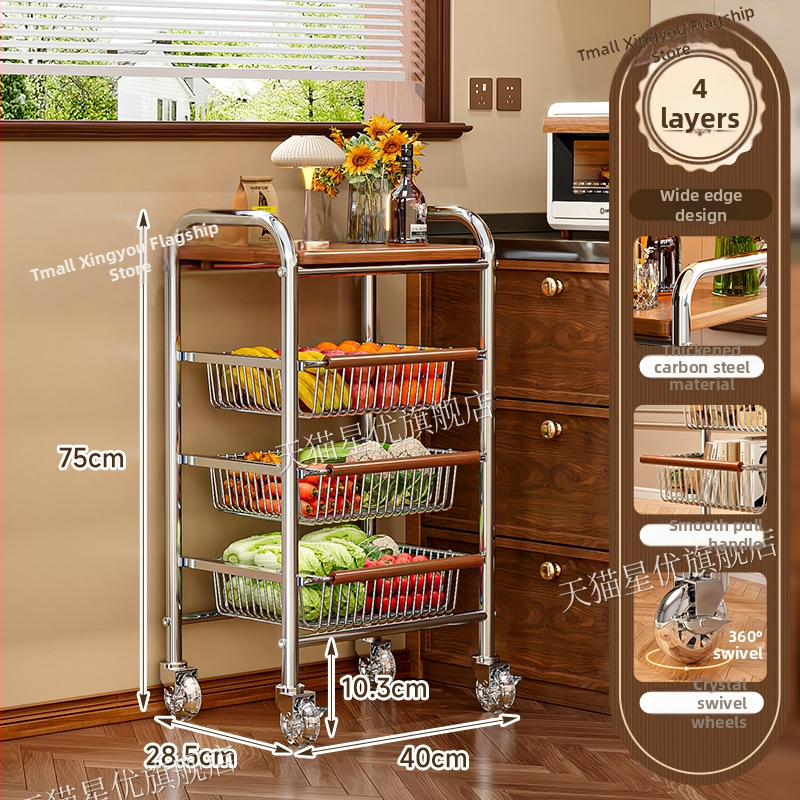 5-poschodový stojan na podlahe s kolieskami z uhlíkovej ocele – otočný, vlhkosť odolný organizér pre kuchyňu, spálňu a obývačku