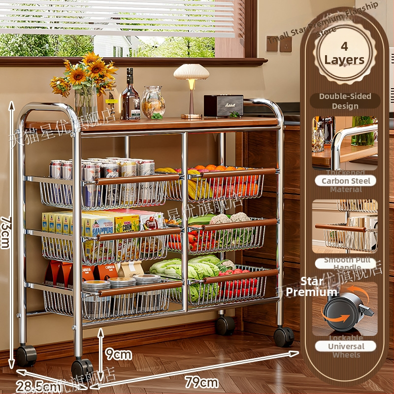 5-poschodový stojan na podlahe s kolieskami z uhlíkovej ocele – otočný, vlhkosť odolný organizér pre kuchyňu, spálňu a obývačku