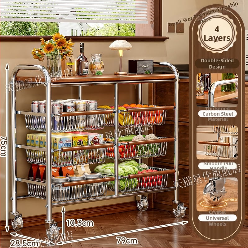 5-poschodový stojan na podlahe s kolieskami z uhlíkovej ocele – otočný, vlhkosť odolný organizér pre kuchyňu, spálňu a obývačku