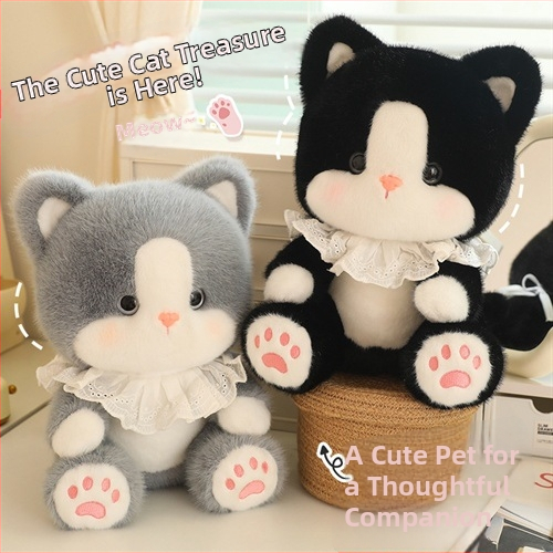 Mačiatko objímajúci vankúš — plyšová hračka mačky, model zviera, výplň z penových čiastočiek, ultra mäkký krátky plyš, pre deti 0–3 roky