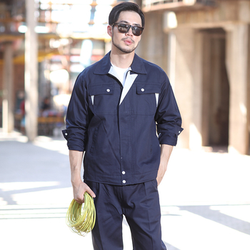Pánske pracovné oblečenie s dlhými rukávmi z bavlny na jar a jeseň — odolné voči opotrebeniu, priedušné, pracovná uniforma do továrne