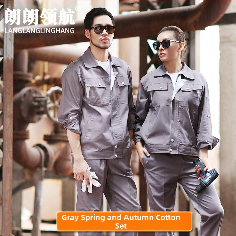 Pánske pracovné oblečenie s dlhými rukávmi z bavlny na jar a jeseň — odolné voči opotrebeniu, priedušné, pracovná uniforma do továrne