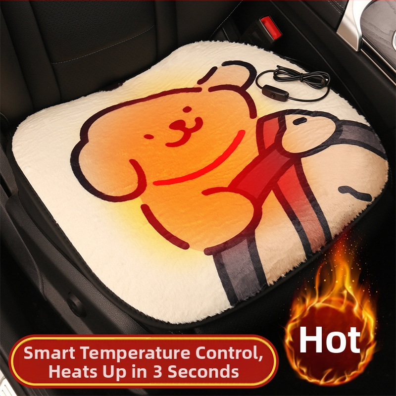 USB vykurovacia sedačka do auta – zimný plyšový karikatúrny dizajn, povrch polyester, výplň pena, pre auto alebo kanceláriu