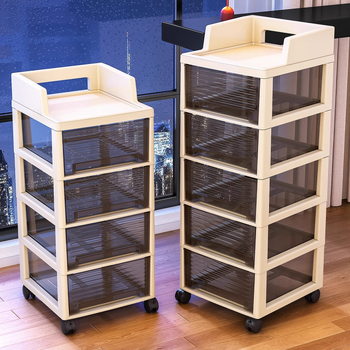 Šesťúrovňový úložný kabinet so zásuvkami, pohyblivý, stojaci na podlahe, plastový