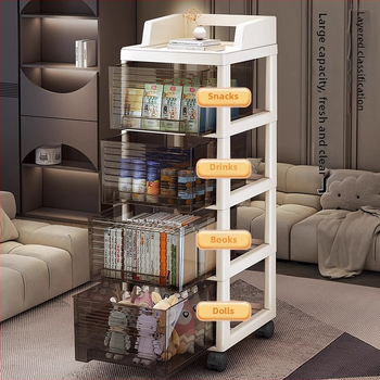 Šesťúrovňový úložný kabinet so zásuvkami, pohyblivý, stojaci na podlahe, plastový