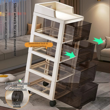 Šesťúrovňový úložný kabinet so zásuvkami, pohyblivý, stojaci na podlahe, plastový