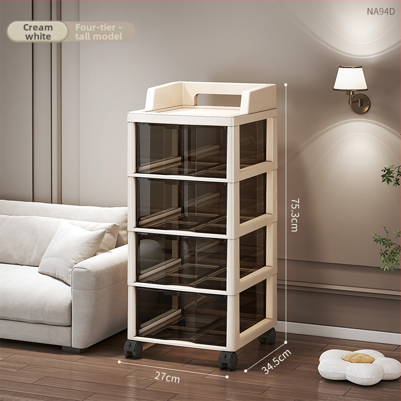 Šesťúrovňový úložný kabinet so zásuvkami, pohyblivý, stojaci na podlahe, plastový