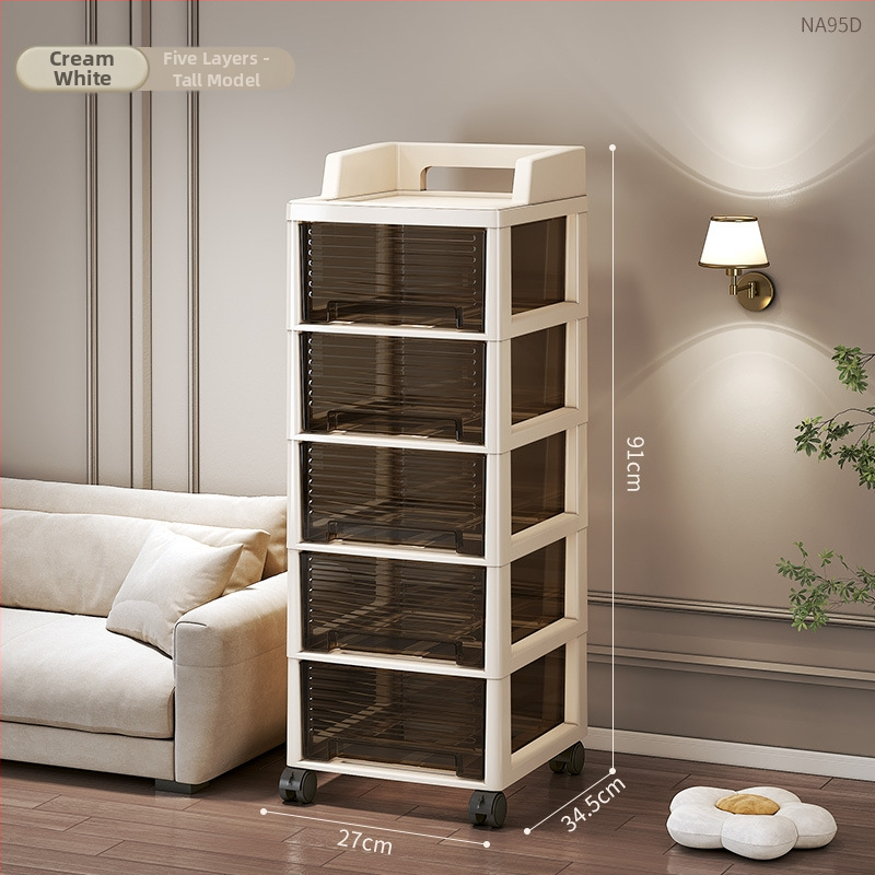 Šesťúrovňový úložný kabinet so zásuvkami, pohyblivý, stojaci na podlahe, plastový