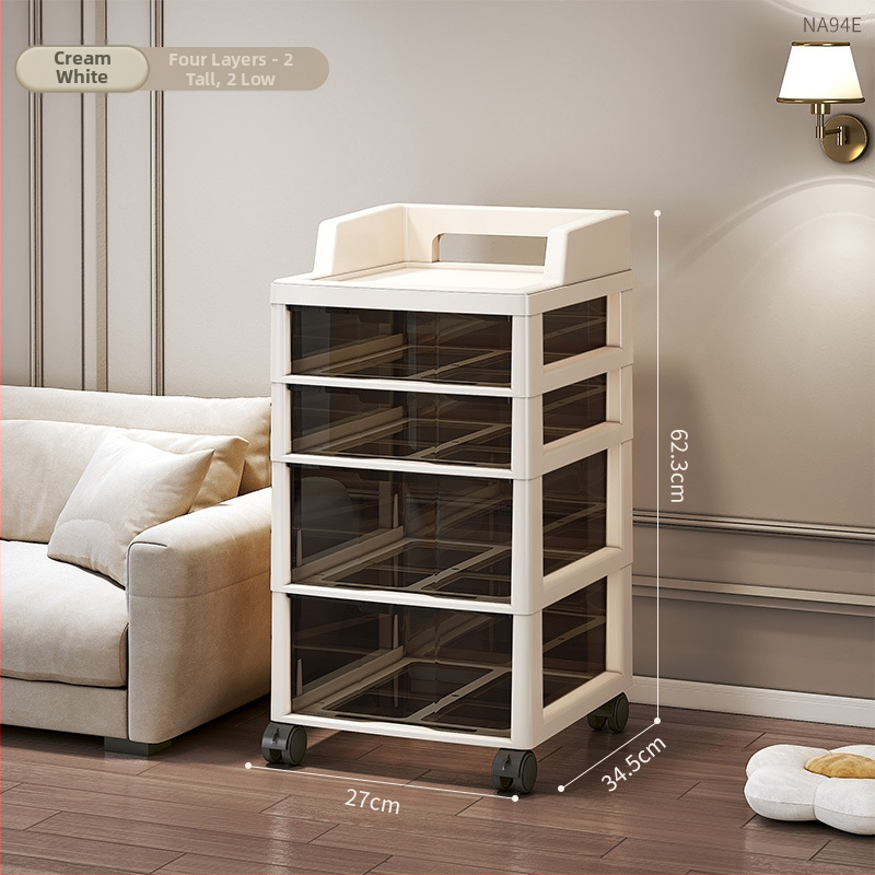 Šesťúrovňový úložný kabinet so zásuvkami, pohyblivý, stojaci na podlahe, plastový