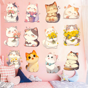 Dekoratív falmatrica — rajzolt macska, aranyos állatmintázat, PVC, vízálló, Instagram-stílus