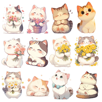 Dekoratív falmatrica — rajzolt macska, aranyos állatmintázat, PVC, vízálló, Instagram-stílus