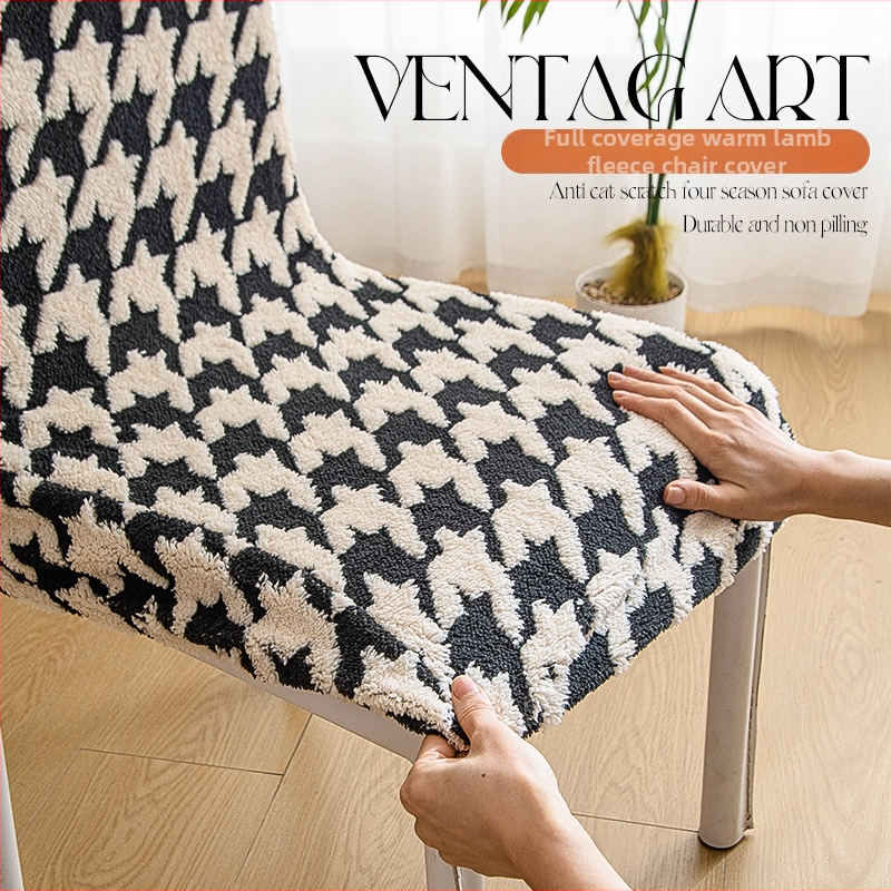 Povlak na stoličku z ovčej vlny, moderný minimalistický štýl, vzor Houndstooth, odolný voči opotrebeniu (Materiál: ovčia vlna; Štýl: moderný minimalistický; Vzor: Houndstooth; Funkcia: Odolný voči opotrebeniu)