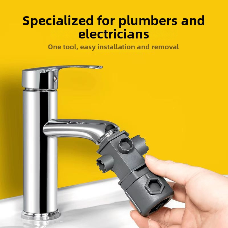 Kuchynský a kúpeľňový multifunkčný kľúč na demontáž a inštaláciu aerátora kohútika, vnútorného jadra ventilu, plastová konštrukcia, moderný minimalistický dizajn
