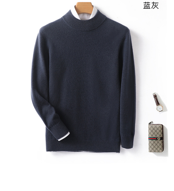Pánsky sveter z 100% vlny, polovične vysoký golier, dlhé rukávy, priliehavý strih, zima