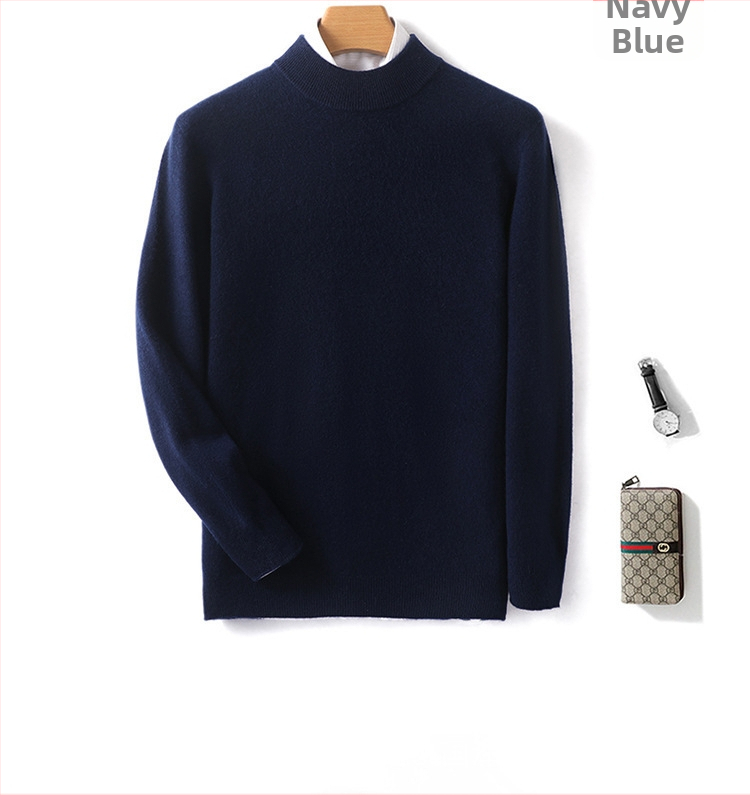 Pánsky sveter z 100% vlny, polovične vysoký golier, dlhé rukávy, priliehavý strih, zima