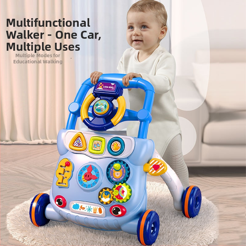 Chodítko pre batoľatá s dizajnom proti prevráteniu, viacfunkčné ručne poháňané chodítko pre vek 0–3 roky, plastová konštrukcia, hudobný prvok