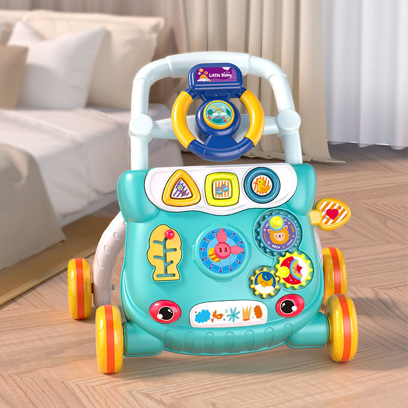 Chodítko pre batoľatá s dizajnom proti prevráteniu, viacfunkčné ručne poháňané chodítko pre vek 0–3 roky, plastová konštrukcia, hudobný prvok