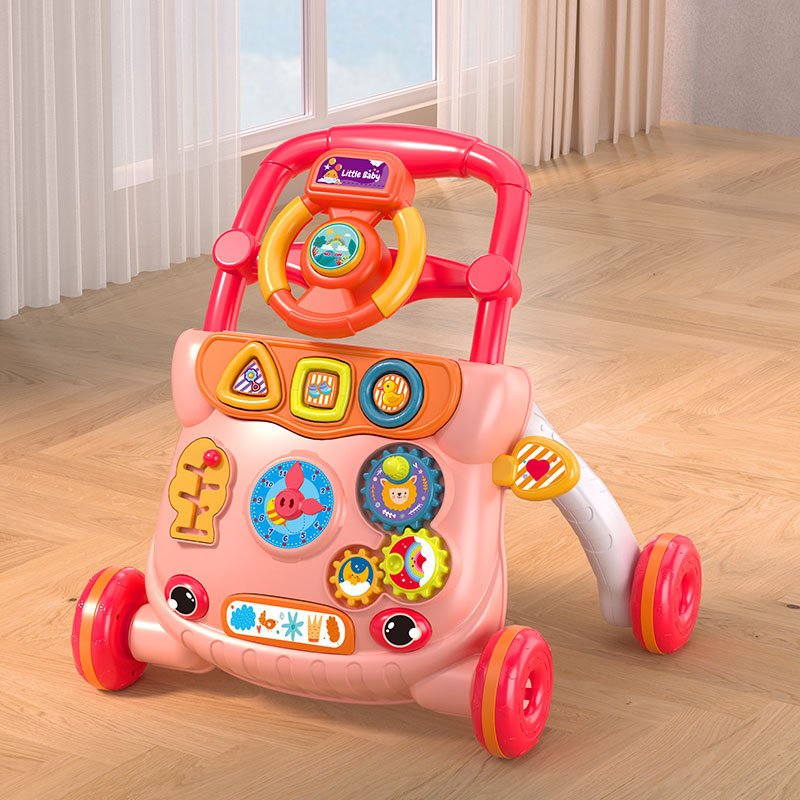 Chodítko pre batoľatá s dizajnom proti prevráteniu, viacfunkčné ručne poháňané chodítko pre vek 0–3 roky, plastová konštrukcia, hudobný prvok