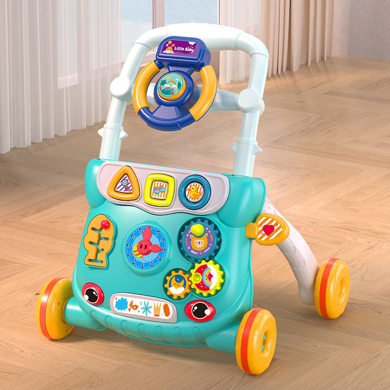 Chodítko pre batoľatá s dizajnom proti prevráteniu, viacfunkčné ručne poháňané chodítko pre vek 0–3 roky, plastová konštrukcia, hudobný prvok