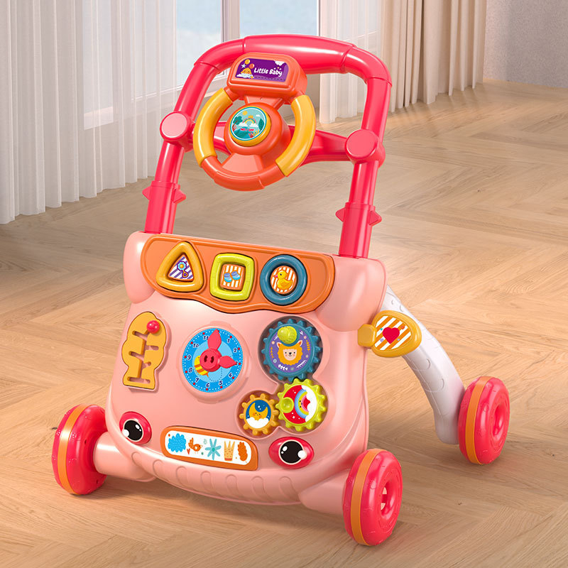 Chodítko pre batoľatá s dizajnom proti prevráteniu, viacfunkčné ručne poháňané chodítko pre vek 0–3 roky, plastová konštrukcia, hudobný prvok