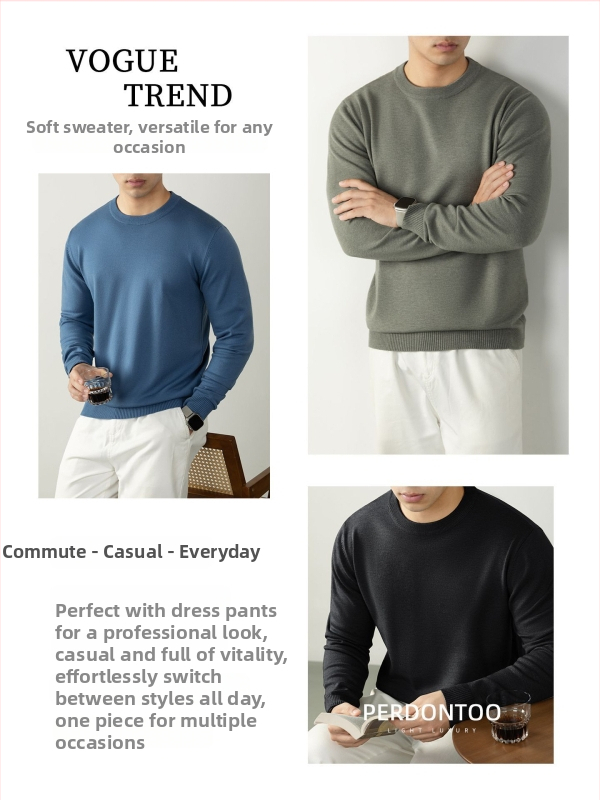 Pánska pletená mikina s okrúhlym výstrihom, dlhé rukávy, voľný strih, akrylová zmes