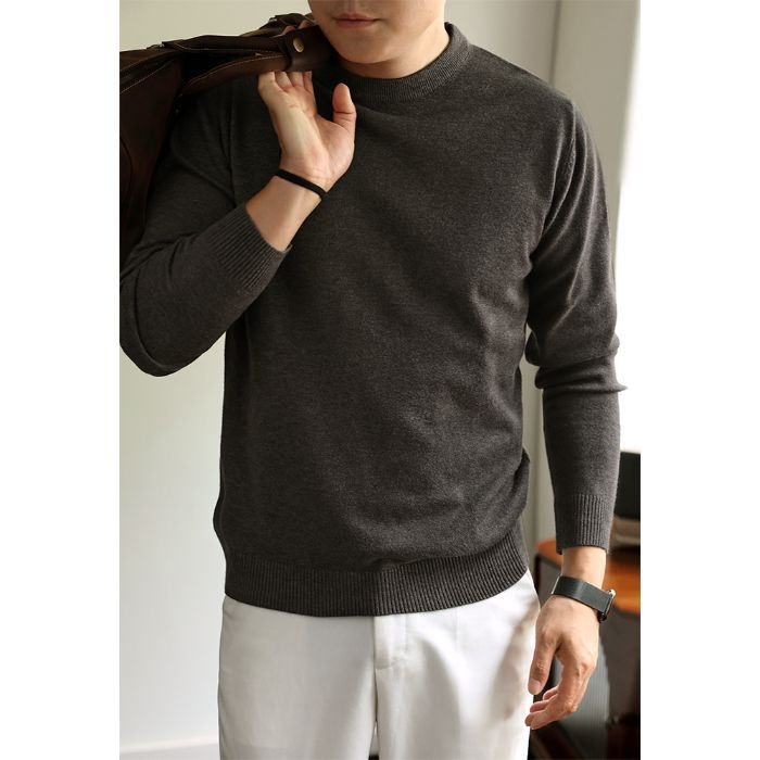 Pánska pletená mikina s okrúhlym výstrihom, dlhé rukávy, voľný strih, akrylová zmes