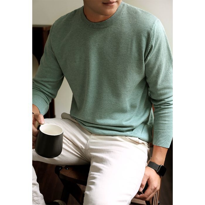 Pánska pletená mikina s okrúhlym výstrihom, dlhé rukávy, voľný strih, akrylová zmes