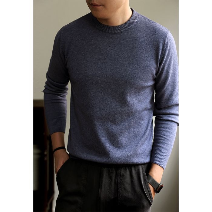 Pánska pletená mikina s okrúhlym výstrihom, dlhé rukávy, voľný strih, akrylová zmes