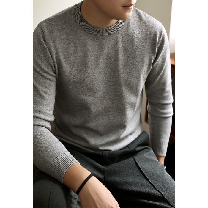 Pánska pletená mikina s okrúhlym výstrihom, dlhé rukávy, voľný strih, akrylová zmes