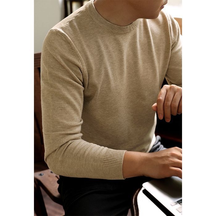 Pánska pletená mikina s okrúhlym výstrihom, dlhé rukávy, voľný strih, akrylová zmes