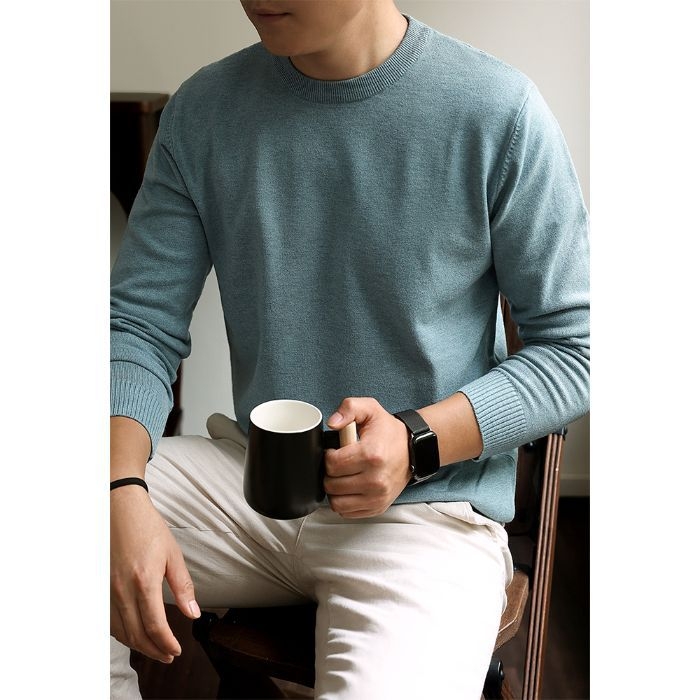 Pánska pletená mikina s okrúhlym výstrihom, dlhé rukávy, voľný strih, akrylová zmes