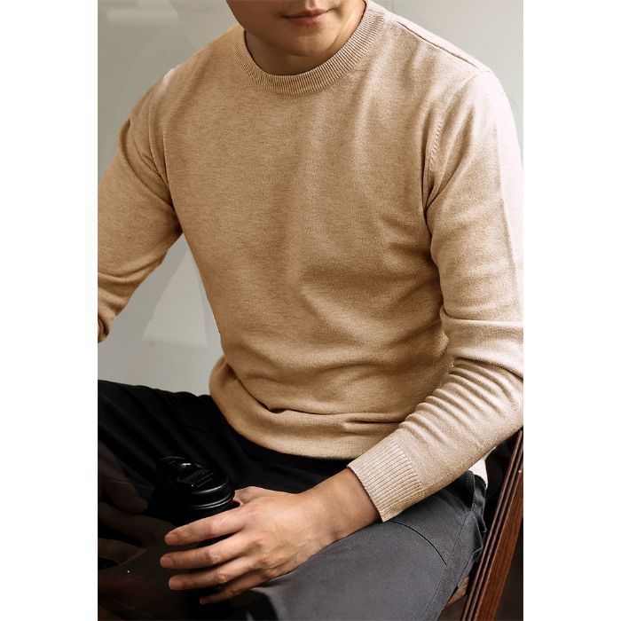 Pánska pletená mikina s okrúhlym výstrihom, dlhé rukávy, voľný strih, akrylová zmes