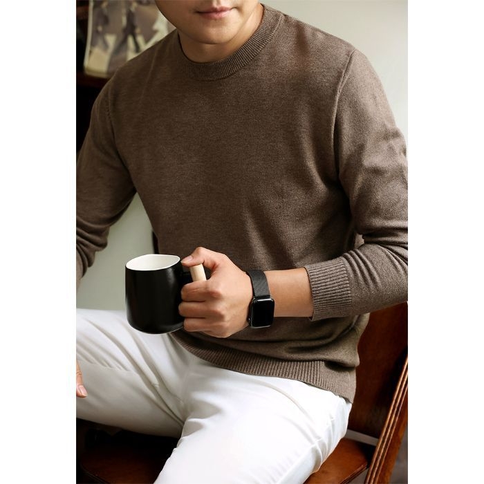 Pánska pletená mikina s okrúhlym výstrihom, dlhé rukávy, voľný strih, akrylová zmes