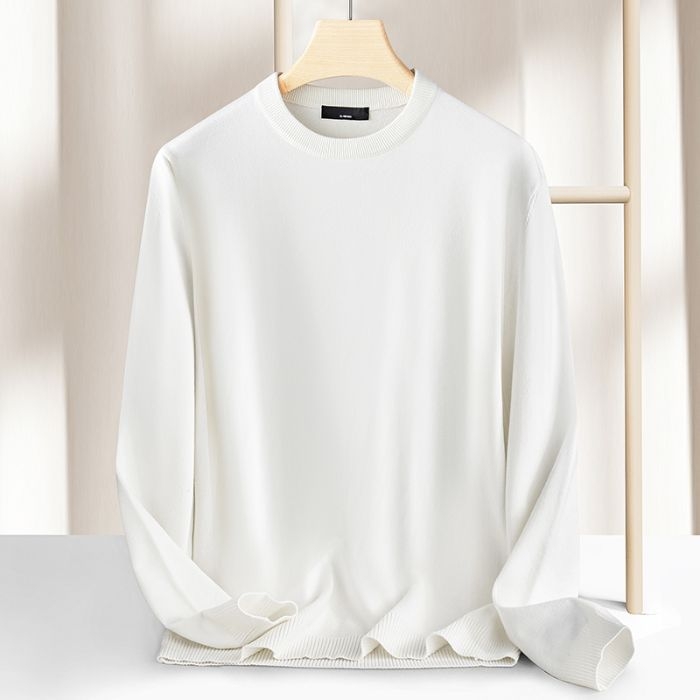 Pánska pletená mikina s okrúhlym výstrihom, dlhé rukávy, voľný strih, akrylová zmes