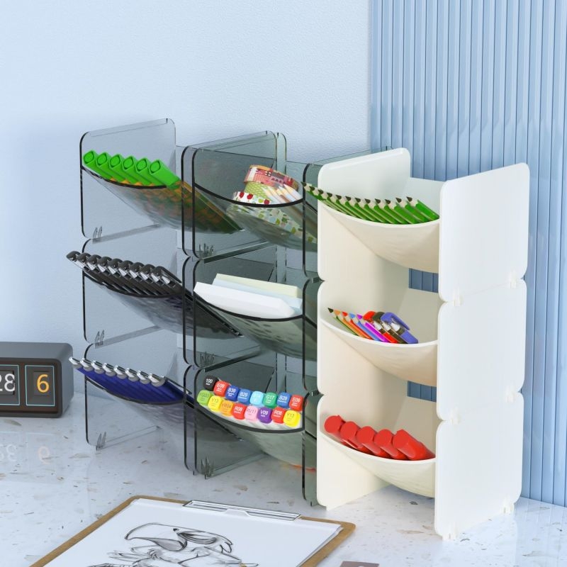 Stolný plastový regál na skladovanie s priehľadnou nádobou na čajové vrecúška a skladovanie kapsúl kávy, pre študentské internáty, viacúčelový, jednoposchodový, ľahko presúvateľný