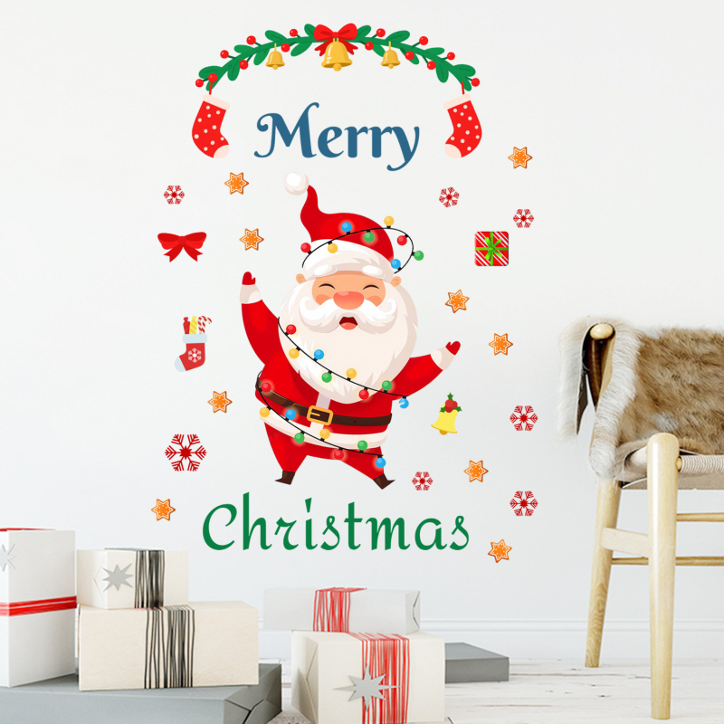 Autocolant de perete Moș Crăciun, desen animat, PVC, BB2776, sufragerie/dormitor/cabinet/loc de luat masa/bucătărie, design plat minimalist modern