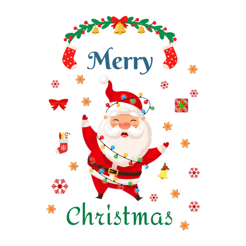 Autocolant de perete Moș Crăciun, desen animat, PVC, BB2776, sufragerie/dormitor/cabinet/loc de luat masa/bucătărie, design plat minimalist modern