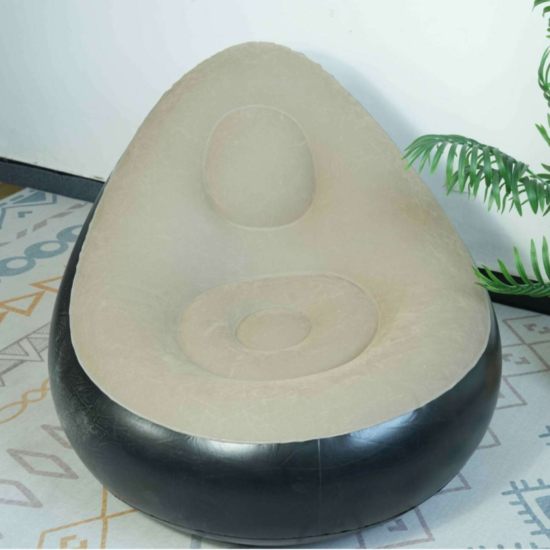 Nafukovacie rozkladacie kreslo-posteľ s opierkou na nohy, potiahnuté flokovaným textilom, moderný minimalistický štýl, pre dospelých