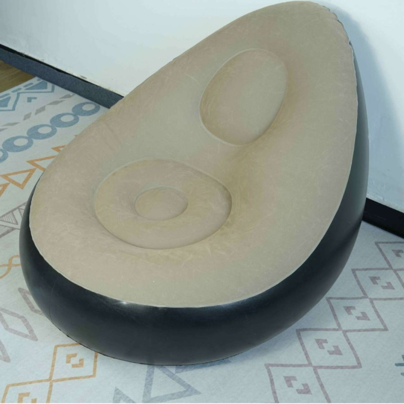 Nafukovacie rozkladacie kreslo-posteľ s opierkou na nohy, potiahnuté flokovaným textilom, moderný minimalistický štýl, pre dospelých