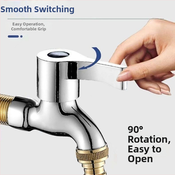 Prívodný kohútik k práčke s keramickým diskovým ventilom, mosadzné telo, chrómovaný povrch, jednoručný, CE certifikovaný