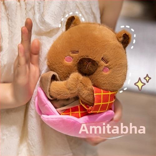 Buddha-stiilis Capybara plüüs mänguasi popkorniga ja friikartulitega — ülipehme lühivill täidis vaht, värviline karp pakend (vanus 0–3 aastat)