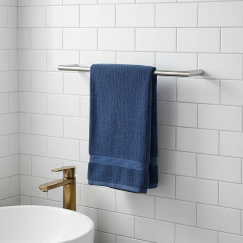 Nerezový stojan na uteráky s jednou tyčou, 304; povrch: brúsený a vypaľovaný náter; nosnosť 30 kg; montáž dierovaním; moderný minimalistický štýl; Donghao