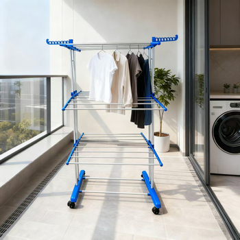 Podlahový stojan na sušenie odevov z kovu, s dvojitou tyčou, skladací a rozšíriteľný, moderný minimalistický dizajn