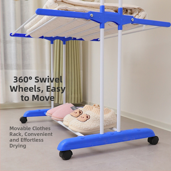 Podlahový stojan na sušenie odevov z kovu, s dvojitou tyčou, skladací a rozšíriteľný, moderný minimalistický dizajn