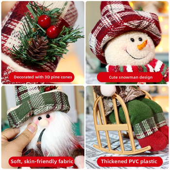 Vianočná retro bábika z textilu, sediaca figúrka, štýl kreslený, vianočná dekorácia