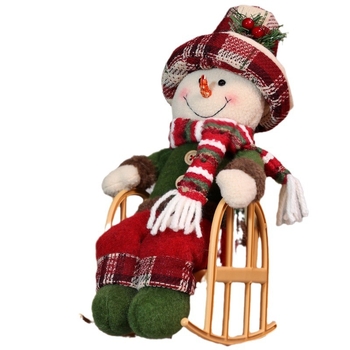 Vianočná retro bábika z textilu, sediaca figúrka, štýl kreslený, vianočná dekorácia