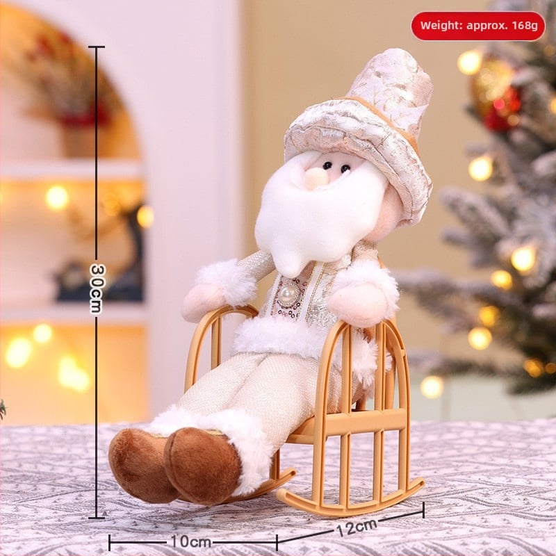 Vianočná retro bábika z textilu, sediaca figúrka, štýl kreslený, vianočná dekorácia