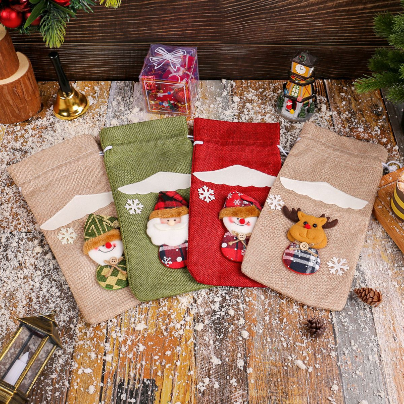 3D vianočná ľanová figúrka na fľašu vína – dekorácia na stôl; Značka: Jingchen; Kód: O2-41; Materiál: tkanina; Štýl: Cartoon, Modern Minimalist; Sviatok: Vianoce