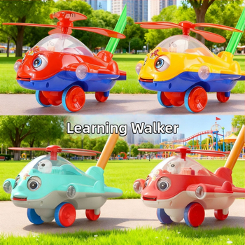 Vodička na tlačenie a učenie – motív lietadla, protišmyková rukoväť, zvonček, plast, pre deti 0–3 rokov, vonkajšie použitie